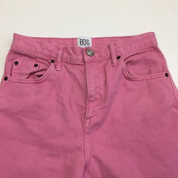 BDG URBAN OUTFITTERS Pink Slit Hem 5 Pocket Logo Hardware High Rise Waist Jeans - Picture 4 of 12